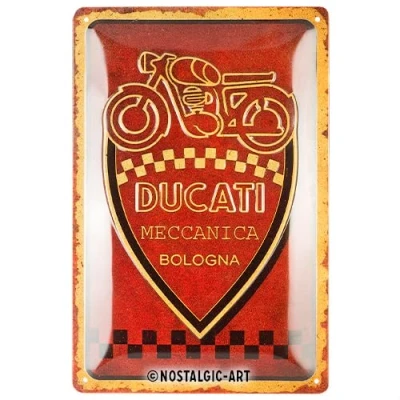 Image of Nostalgic Art Retro tin sign, 20 x 30 cm, Ducati Meccanica Bologna Gift idea for bikers, Official License Product (OLP), made of metal, vintage design