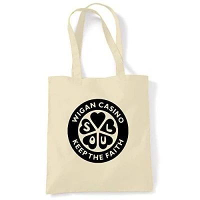 Image of Tribal T Shirts Wigan Casino Keep The Faith Tote/Shoulder Bag (Cream)