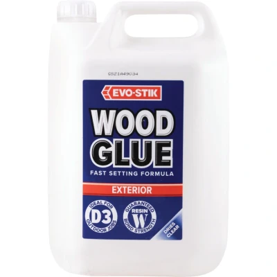 Image of EVO STIK Exterior Wood Glue D3, Weatherproof, Extra Strong, Fast Setting, Suitable For All Types, Dries Clear, 5 litre