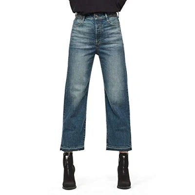 Image of G STAR RAW Women&#039;s Tedie Ultra High Straight Ripped Edge Ankle C Jeans, Blue (faded atlas D16797 B767 B137), 31W / 30L