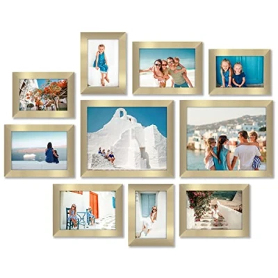 Image of Americanflat 10 Piece Gallery Wall Frame Set in Gold Two 8x10 Frame, Four 7x5 Frames, 6x4 Frames Collage Photo for with Horizontal and Vertical Formats Tabletop