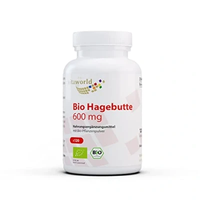 Image of Vita World Rosehip 600 mg Organic 120 Capsules Vegan 100% Pure Hagebutte Made in Germany