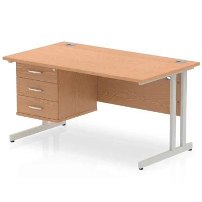 Image of Impulse 1400 Rectangle Silver Cant Leg Desk Oak 1 x 3 MI002666