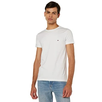 Image of Tommy Hilfiger Men&#039;s T Shirt Logo For Men Crew Neck Jeans 100% Organic Cotton Jersey White Size M
