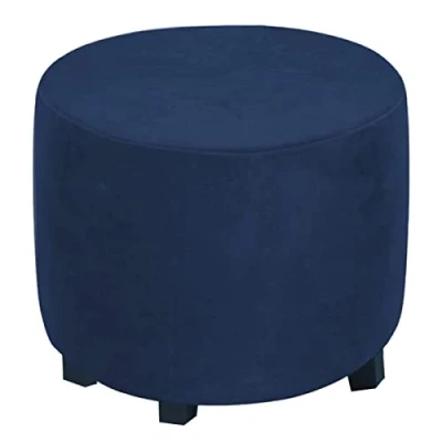 Image of XGANGM 45cm Round Velvet Ottoman Stool Cover Slipcover Stretch Pouffe Small Footstool Protector Storage Chair Washable,Navy blue