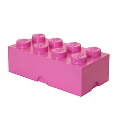 Image of LEGO Storage Brick 8 Knobs PINK Stackable Plastic Box with Lid for Kids and Adults, Ideal Desk Organizer Toy 12.1L Capacity