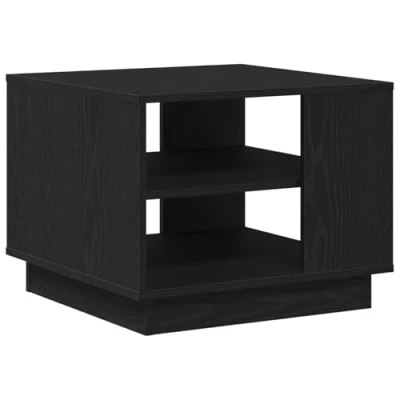 Image of vidaXL black oak coffee table engineered wood, modern square design with built in shelves for living room, 55x55x49 cm