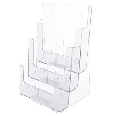 Image of Kurtzy Clear Plastic A4 Brochure Holder 3 Tier Counter/Desktop &amp; Wall Mounted Portrait Display Stand Literature, Booklet, Leaflet, Menu, Flyer, Magazine Pamphlet Holders