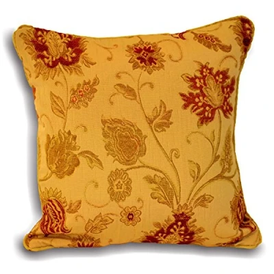 Image of Riva Paoletti Zurich Cushion Cover Decorative Floral Jacquard Design Piped Edges Reversible 100% Polyester 45 x 45cm (18&quot; 18&quot; inches) Designed in the UK Gold Yellow