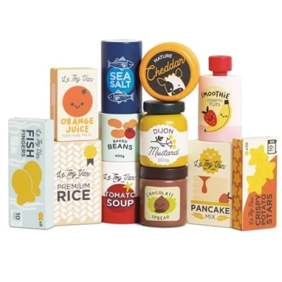 Image of Le Toy Van Supermarket Grocery Weekly Shop Set Wooden Role Play Food Suitable for Ages 2+ years