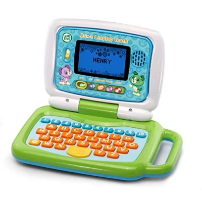 Image of VTech LeapFrog 2 in 1 LeapTop Touch Laptop, Green, Learning Tablet for Kids with 10 Modes of Play, Letters, Numbers, Vocabulary and Animals, Toy Laptop Ages Years +