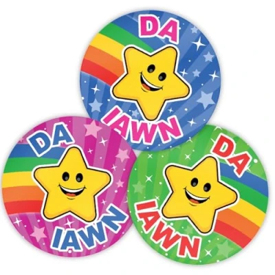 Image of Stone Melon School Reward Stickers 144 Welsh Da Iawn Star 30mm Round Awards Nursery Teachers Parents Children Kids