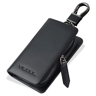 Image of VISOUL Genuine Italy Leather City Car Keychain Fob Key Holder Bag pouch Cover Hook Zipper Case Auto Remote Wallet for Men &amp; Women
