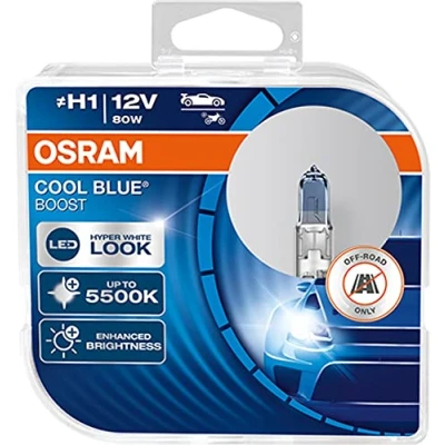 Image of OSRAM COOL BLUE BOOST H1, halogen headlight lamp, 62150CBB HCB, 12 V passenger car, duobox (2 units), Duo Box