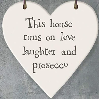Image of Pebble Eleven Mini Rustic Wooden Keepsakes Small Heart Board Gift Signs Shabby Chic Messages (Heart, Love Laughter Prosecco)