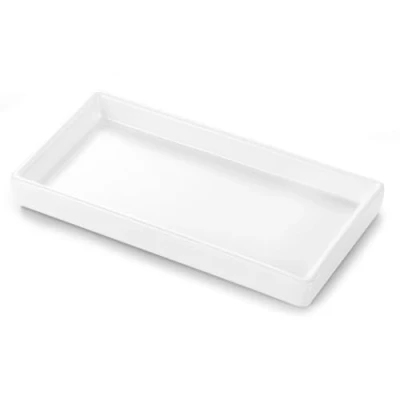 Image of Luxspire Bathroom Vanity Tray, Mini Soap Dispenser Tray Small Ceramic Perfume Jewelry Dish Trinket Candle Holder Rectangle for Bath Organizer Kitchen Sink Narrow White