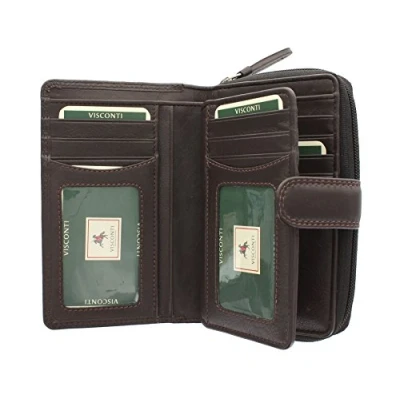 Image of VISCONTI Heritage Collection Madame Leather Purse with Tab Closure RFID Blocking HT33 Chocolate