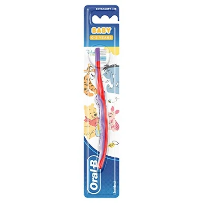 Image of Oral B Baby Manual Toothbrush Featuring Winnie the Pooh Characters, Extra Soft Bristles, 0 2 Years Old, Multicoloured
