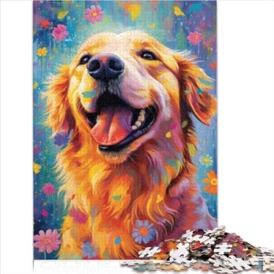 Image of jigsaw puzzles for 1000 piece Golden Retriever Style Recycled Cardboard Adults Pieces Puzzle with Matching Poster and Trivia Sheet 1000pcs（26x38cm）