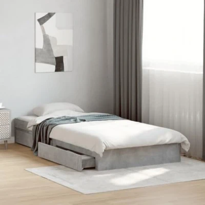 Image of vidaXL Single Bed Frame with Storage Drawers Engineered Wood in Concrete Grey, Plywood Slats, Bedroom Furniture, 90x190 cm