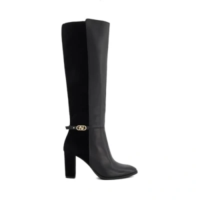 Image of Dune Ladies SOLIA Heeled Knee High Boots Size UK 3 Block Heel Black