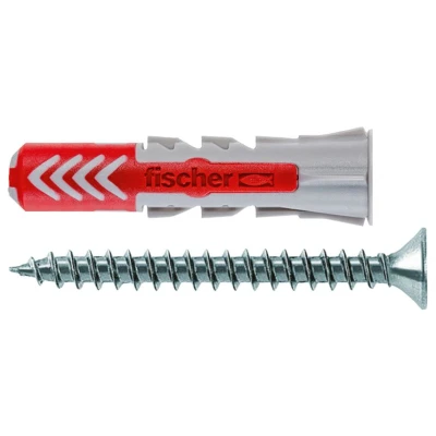 Image of fischer 555108 DUOPOWER Wall Plugs with Screws, Red/Gray, 8x40 50 Pieces