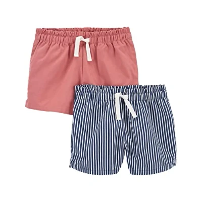 Image of Simple Joys by Carter&#039;s Girl&#039;s Knit Shorts, Pack of 2, Coral Pink/Navy Stripes, 18 Months