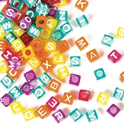 Image of Baker Ross EF330 Cubed Multicoloured Alphabet, Pony Bead Kids Arts and Crafts Jewellery Making, Assorted, (Pack of 450)