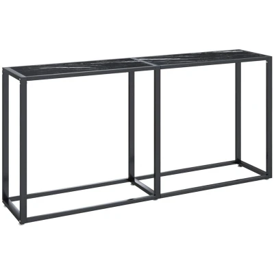 Image of vidaXL Console Table Black Marble 160x35x75.5cm Tempered Glass