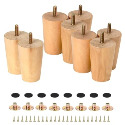Image of JAPCHET 8PCS 8cm Solid Wooden Furniture Legs, 3 Inch Wood Cabinet Replacement Sofa Feet with 24 Screws and Mounting Plates for Chair
