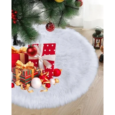 Image of COOLWUFAN 48 Inches Christmas Tree Skirt for Xmas Holiday Party Decorations White Plush