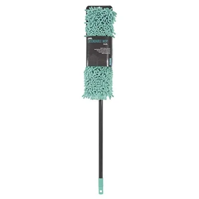 Image of JVL Super Absorbent Chenille Extendable Flat Floor Mop, Turquoise/Grey