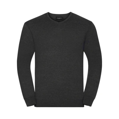 Image of Russell Athletic Collection Mens Cotton Acrylic V Neck Sweatshirt (Charcoal Marl) Size 2XL