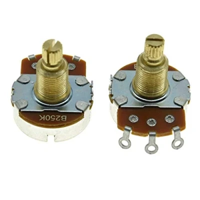 Image of Pack of 2 Full Size Alpha Guitar Bass Pots Potentiometer with 19.5mm Brass Shaft Linear Pot B250K