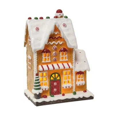 Image of The Straits Trading Company LED Light Up Gingerbread House Christmas Decoration Ornament Festive Xmas Décor Battery Operated 27cm