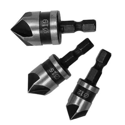 Image of 3 Pieces 1/4 Inch Hex Shank, Countersink Drill Bit 12mm/16mm/19mm Bit, 5 Flute 90 Degree Woodworking Bits for (Grey)