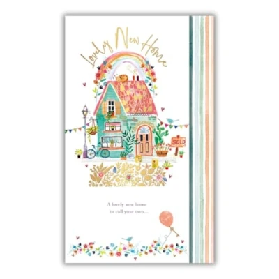 Image of Words n Wishes Lovely New Home Card Rainbow House Flowers
