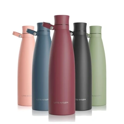 Image of LARS NYSØM Stainless Steel Insulated Water Bottle 25oz 34oz Thermo Flask for Hot and Cold Beverages Leakproof Drinking (Berry Red, 750ml)