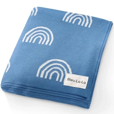 Image of Bleu La Knit Baby Swaddle Blanket 100% Luxury Cotton Soft Cozy Receiving Swaddling Crib Stroller for Shower Gift Registry Newborns, Infants, Toddlers (Rainbow Blue)