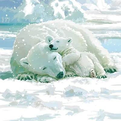 Image of Museums &amp; Galleries Charity Christmas Cards Winter Warmer Polar Bear and Cub Eco Friendly Recyclable Pack of 8