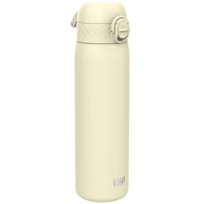 Image of Ion8 Lightweight Steel Water Bottle, 600 ml/20 oz, Non Insulated, Leak Proof, Easy to Open, Secure Lock, Dishwasher Safe, Flip Cover, Fits Cup Holders, Carry Handle, Metal Creamy White