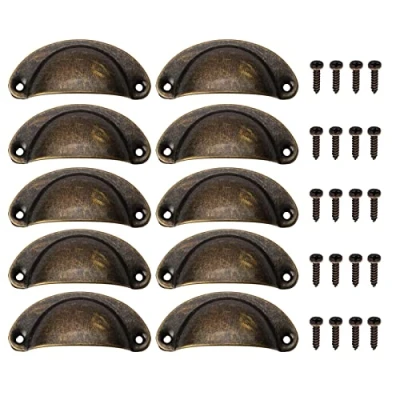 Image of Yuechenggui 10 Pcs Vintage Shell Cup Drawer Handle Retro Pull Handles Semicircle Metal Half Moon Closet Door Knob Antique Bronze Furniture Knobs