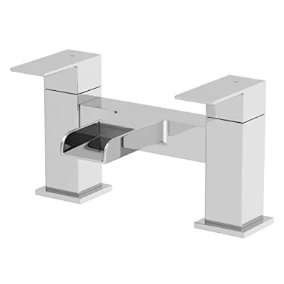 Image of Architeckt® Dakota Bathroom Waterfall Bath Filler Mixer Tap Deck Mounted Square Twin Lever Handle for Bathtub Modern, Chrome