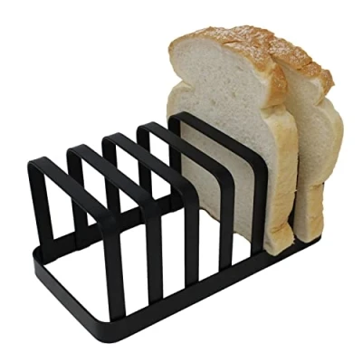 Image of Flat Iron Metal 6 Slot Slice Loaf Bread Toast Rack Holder Serving Stand Black