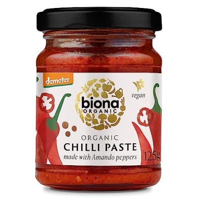 Image of Biona Organic Hot Chilli Paste 125g, Pack of 6 A Fiery Made from Amando Peppers &amp; Demeter Adds Instant Heat to Your Recipes Add Pasta Dishes, Curries and Stir Fries
