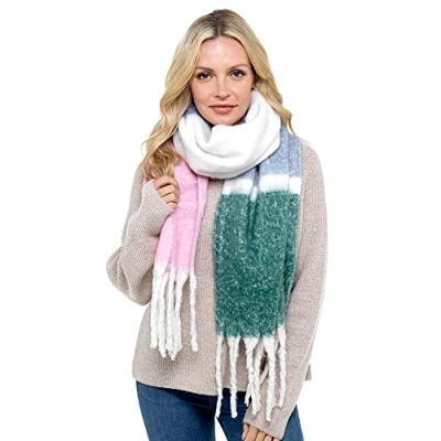 Image of Undercover Ladies Blue and Pink Stripe Brushed Blanket Scarf with Tassles GL834