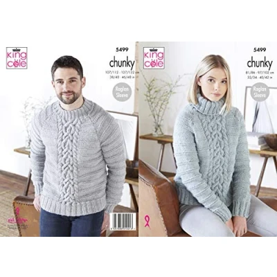 Image of King Cole 5499 Knitting Pattern Womens Mens Sweater in Big Value Poplar Chunky