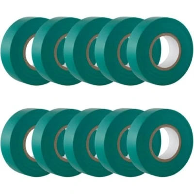 Image of GTSE Green Electrical Tape, 19mm x 20m, 10 Rolls of Strong Self Adhesive PVC Insulation Tape for Insulating, Repairing and Protecting Wires
