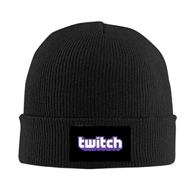 Image of kenwozi Twitch Logo Adjustable Snapback Hip hop Cap Warm Winter Hat Knit Beanie Black
