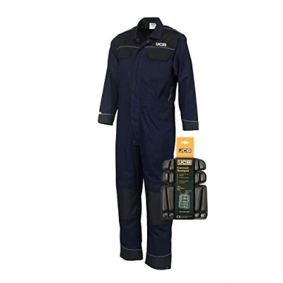Image of JCB Trade Coveralls Mens Heavy Duty Overalls Boilersuit Mechanics with Kneepads (Small, Navy Blue)